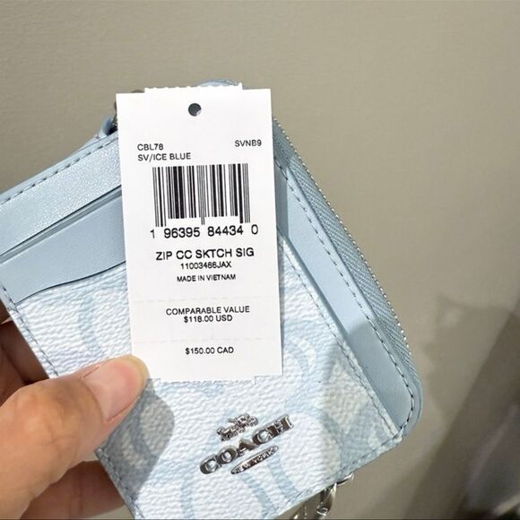 Coach Zip Card Case In Sketch Signature Canvas CBL78 Ice Blue - Picture 3 of 3